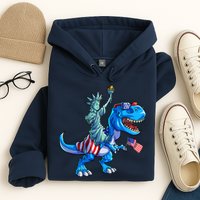 Dino Statue Of Liberty 4th Of July American Flag Hoodie