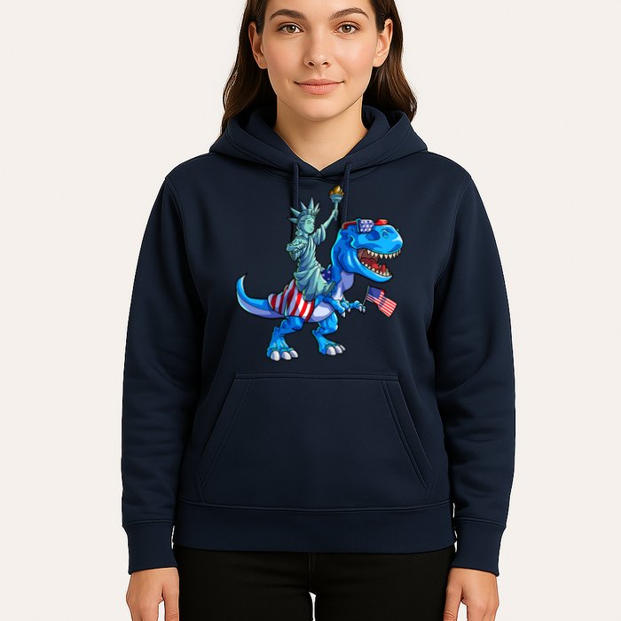 Dino Statue Of Liberty 4th Of July American Flag Hoodie