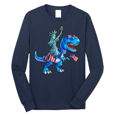 Dino Statue Of Liberty 4th Of July American Flag Long Sleeve Shirt