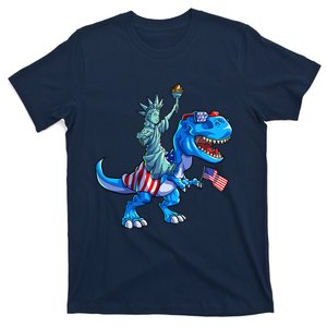 Dino Statue Of Liberty 4th Of July American Flag T-Shirt