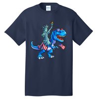 Dino Statue Of Liberty 4th Of July American Flag Tall T-Shirt