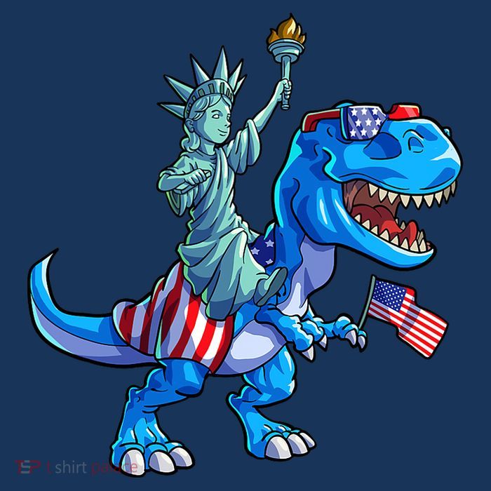 Dino Statue Of Liberty 4th Of July American Flag Sustainable Bucket Hat