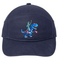 Dino Statue Of Liberty 4th Of July American Flag 7-Panel Snapback Hat