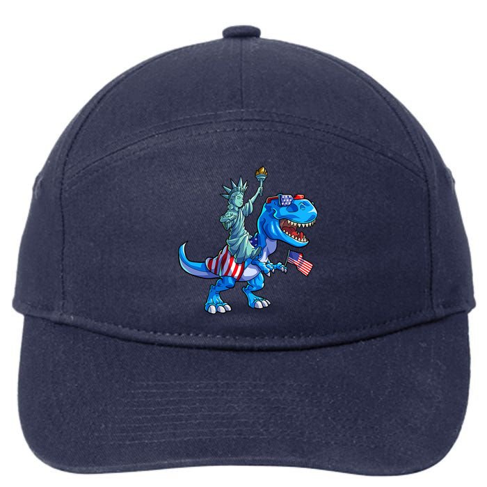 Dino Statue Of Liberty 4th Of July American Flag 7-Panel Snapback Hat