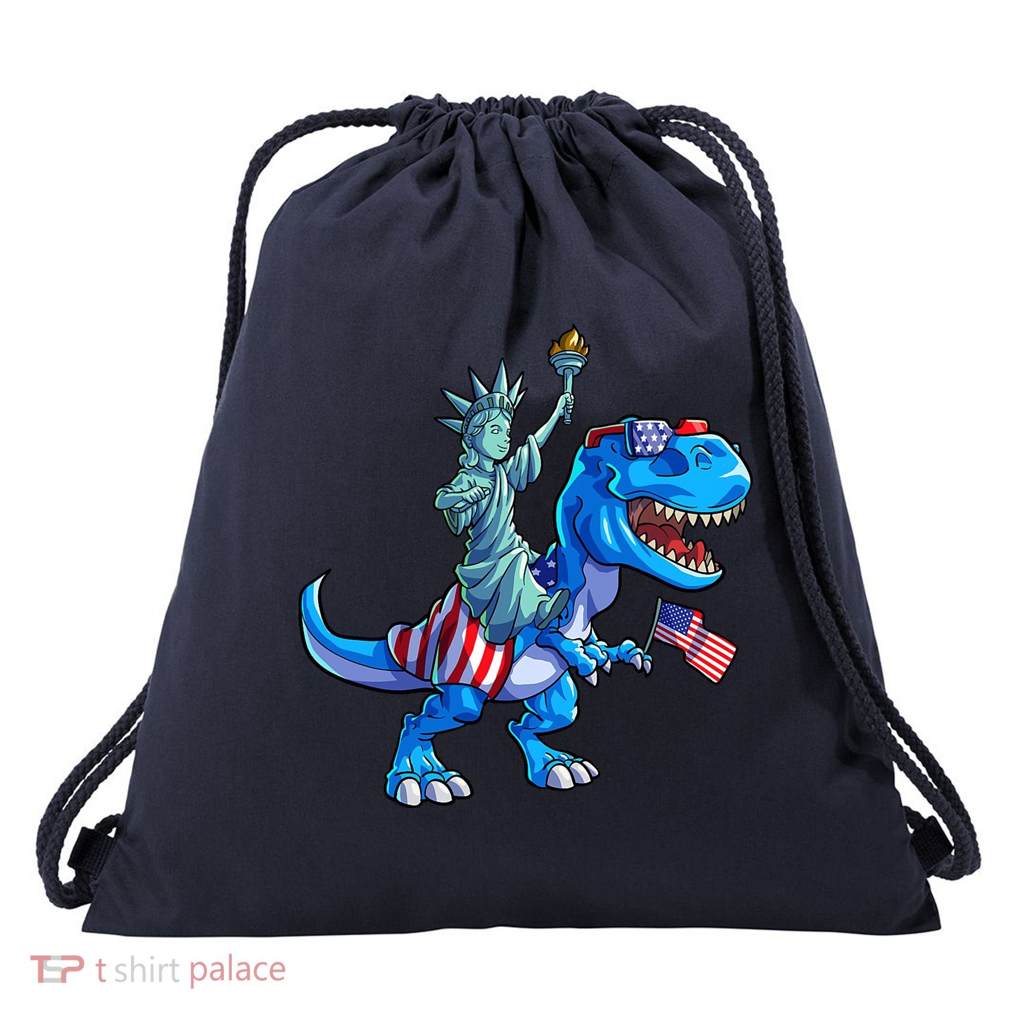Dino Statue Of Liberty 4th Of July American Flag Drawstring Bag