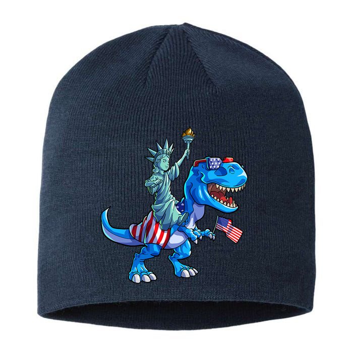 Dino Statue Of Liberty 4th Of July American Flag Sustainable Beanie