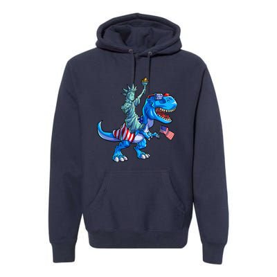 Dino Statue Of Liberty 4th Of July American Flag Premium Hoodie