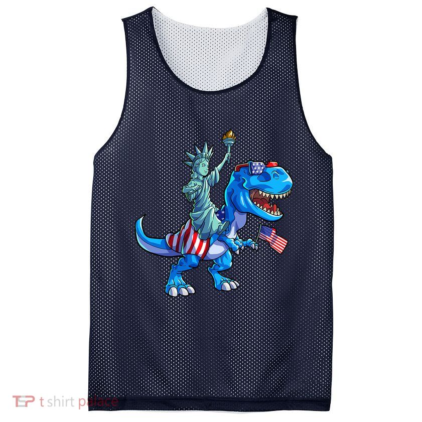 Dino Statue Of Liberty 4th Of July American Flag Mesh Reversible Basketball Jersey Tank