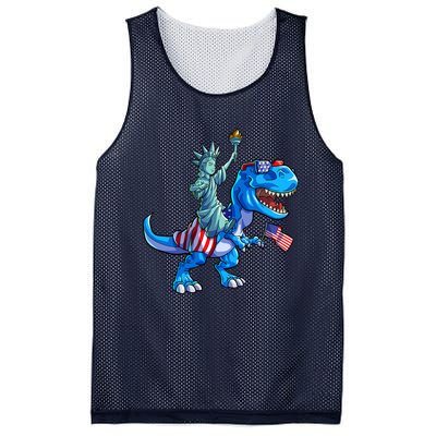 Dino Statue Of Liberty 4th Of July American Flag Mesh Reversible Basketball Jersey Tank