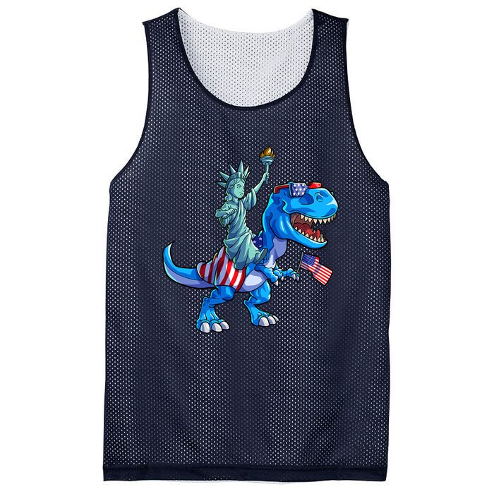 Dino Statue Of Liberty 4th Of July American Flag Mesh Reversible Basketball Jersey Tank