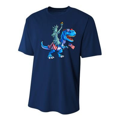 Dino Statue Of Liberty 4th Of July American Flag Youth Performance Sprint T-Shirt