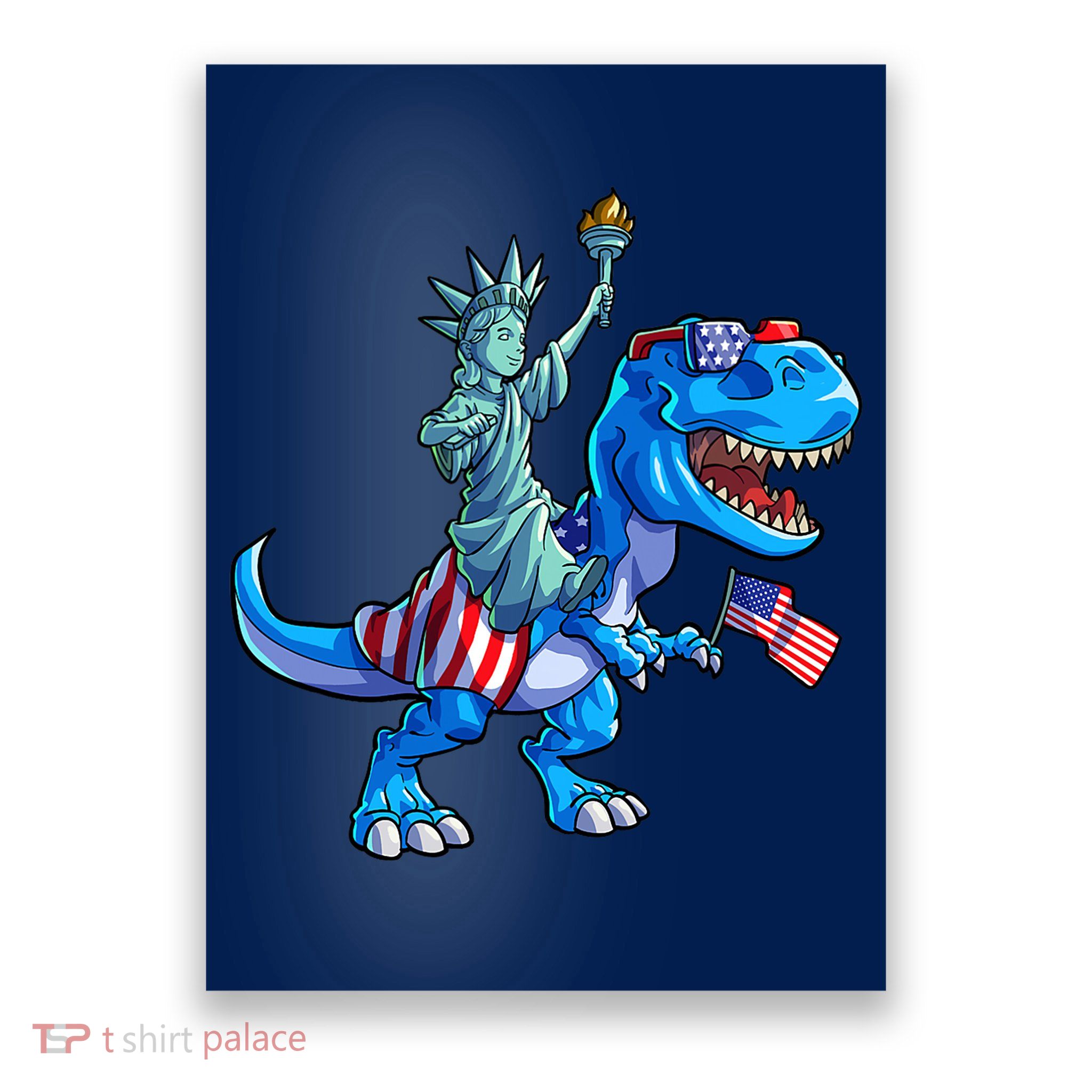 Dino Statue Of Liberty 4th Of July American Flag Poster