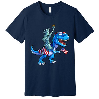 Dino Statue Of Liberty 4th Of July American Flag Premium T-Shirt