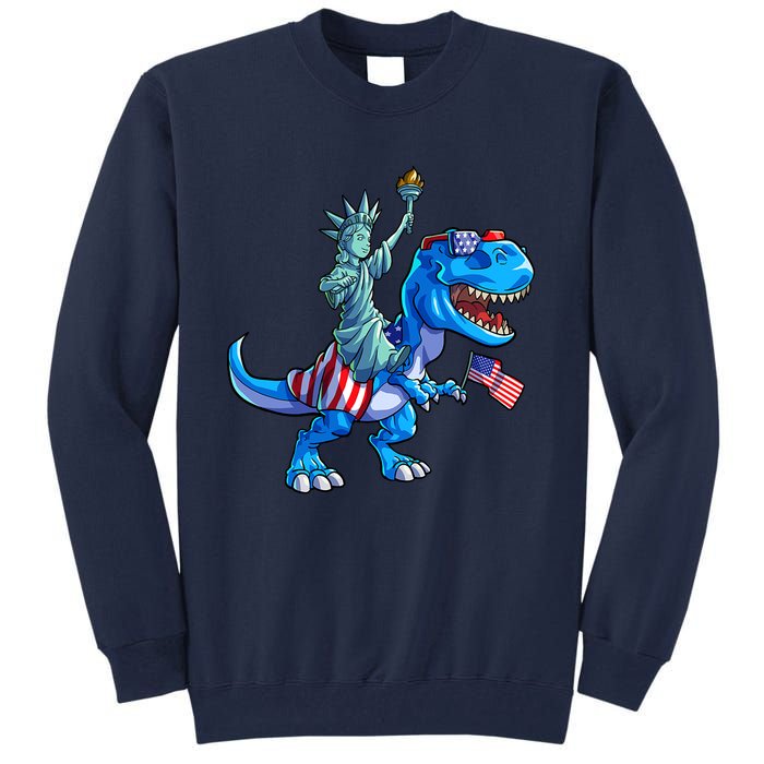 Dino Statue Of Liberty 4th Of July American Flag Tall Sweatshirt