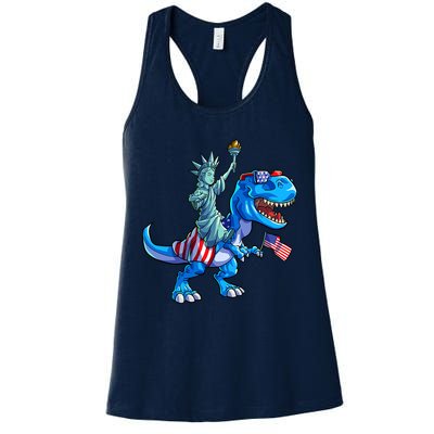 Dino Statue Of Liberty 4th Of July American Flag Womens Tank Top