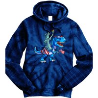 Dino Statue Of Liberty 4th Of July American Flag Tie Dye Hoodie