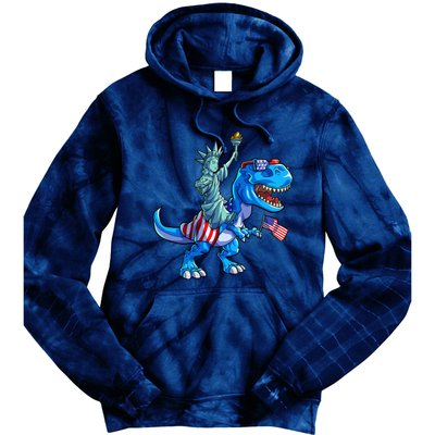 Dino Statue Of Liberty 4th Of July American Flag Tie Dye Hoodie