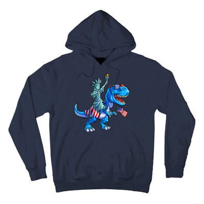 Dino Statue Of Liberty 4th Of July American Flag Tall Hoodie