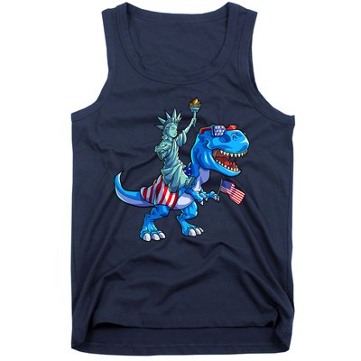 Dino Statue Of Liberty 4th Of July American Flag Tank Top