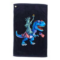 Dino Statue Of Liberty 4th Of July American Flag Golf Towel