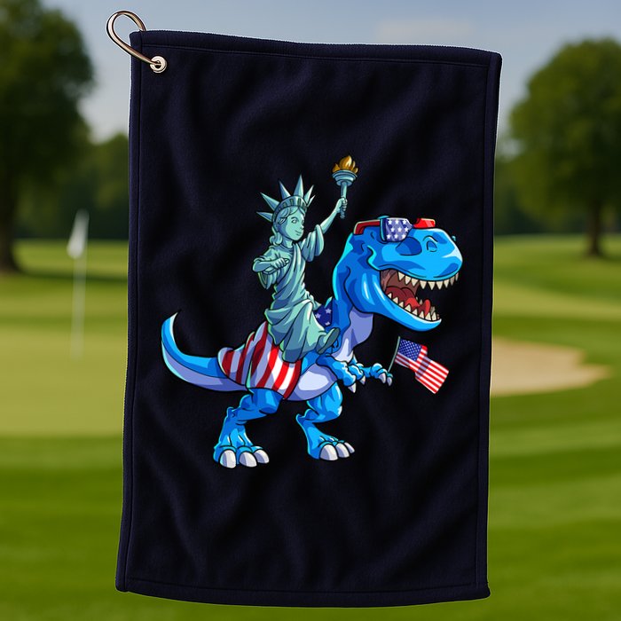 Dino Statue Of Liberty 4th Of July American Flag Golf Towel