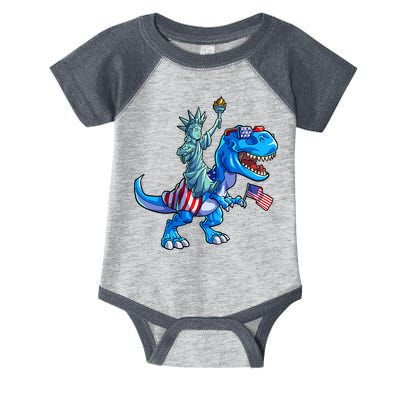 Dino Statue Of Liberty 4th Of July American Flag Infant Baby Jersey Bodysuit