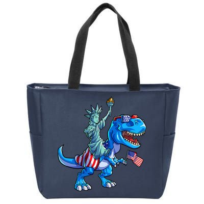 Dino Statue Of Liberty 4th Of July American Flag Zip Tote Bag