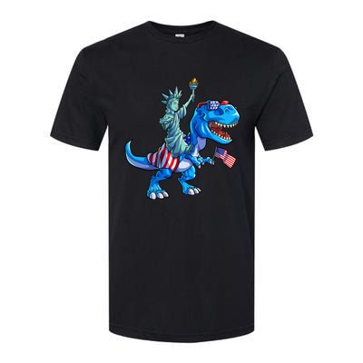 Dino Statue Of Liberty 4th Of July American Flag Softstyle CVC T-Shirt