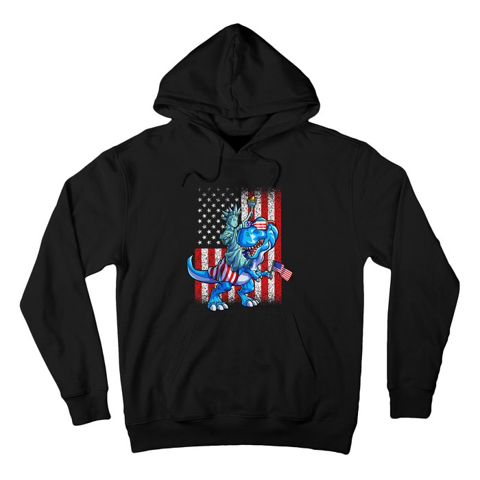 Dino Statue Of Liberty 4th Of July American Flag Hoodie