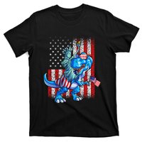 Dino Statue Of Liberty 4th Of July American Flag T-Shirt