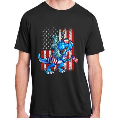 Dino Statue Of Liberty 4th Of July American Flag Adult ChromaSoft Performance T-Shirt