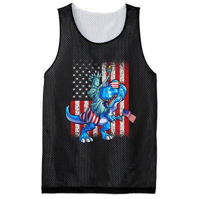 Dino Statue Of Liberty 4th Of July American Flag Mesh Reversible Basketball Jersey Tank