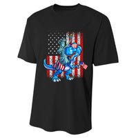 Dino Statue Of Liberty 4th Of July American Flag Performance Sprint T-Shirt