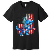 Dino Statue Of Liberty 4th Of July American Flag Premium T-Shirt