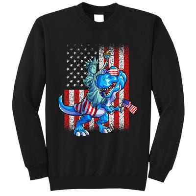 Dino Statue Of Liberty 4th Of July American Flag Tall Sweatshirt