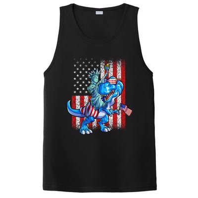 Dino Statue Of Liberty 4th Of July American Flag PosiCharge Competitor Tank