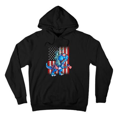 Dino Statue Of Liberty 4th Of July American Flag Tall Hoodie