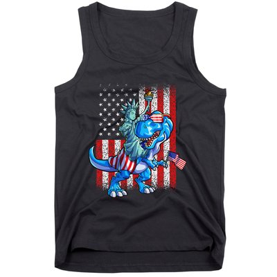 Dino Statue Of Liberty 4th Of July American Flag Tank Top