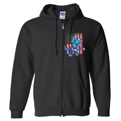 Dino Statue Of Liberty 4th Of July American Flag Full Zip Hoodie