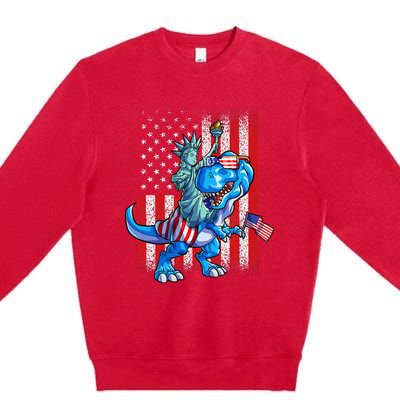 Dino Statue Of Liberty 4th Of July American Flag Premium Crewneck Sweatshirt