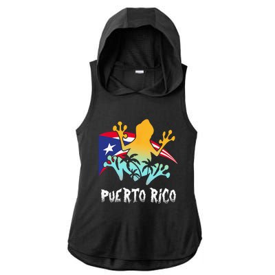 Distressed Style Puerto Rico Frog Gift Design Puerto Rico! Ladies PosiCharge Tri-Blend Wicking Draft Hoodie Tank