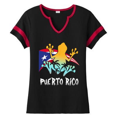 Distressed Style Puerto Rico Frog Gift Design Puerto Rico! Ladies Halftime Notch Neck Tee