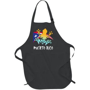 Distressed Style Puerto Rico Frog Gift Design Puerto Rico! Full-Length Apron With Pockets