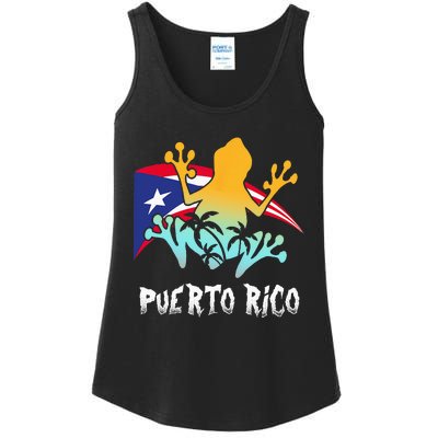 Distressed Style Puerto Rico Frog Gift Design Puerto Rico! Ladies Essential Tank