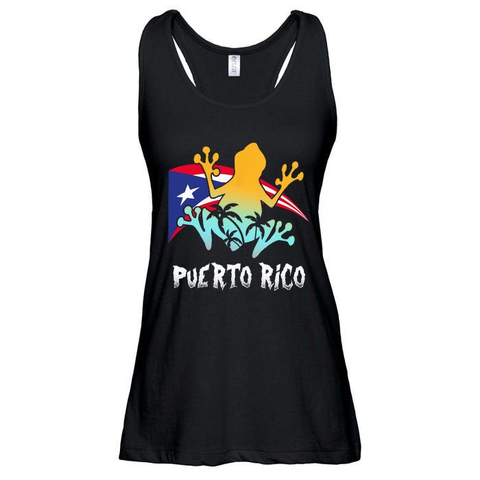 Distressed Style Puerto Rico Frog Gift Design Puerto Rico! Ladies Essential Flowy Tank