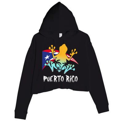 Distressed Style Puerto Rico Frog Gift Design Puerto Rico! Crop Fleece Hoodie