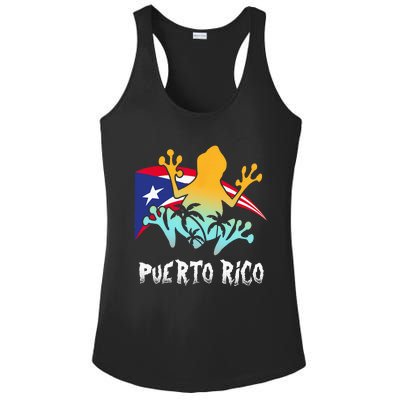 Distressed Style Puerto Rico Frog Gift Design Puerto Rico! Ladies PosiCharge Competitor Racerback Tank