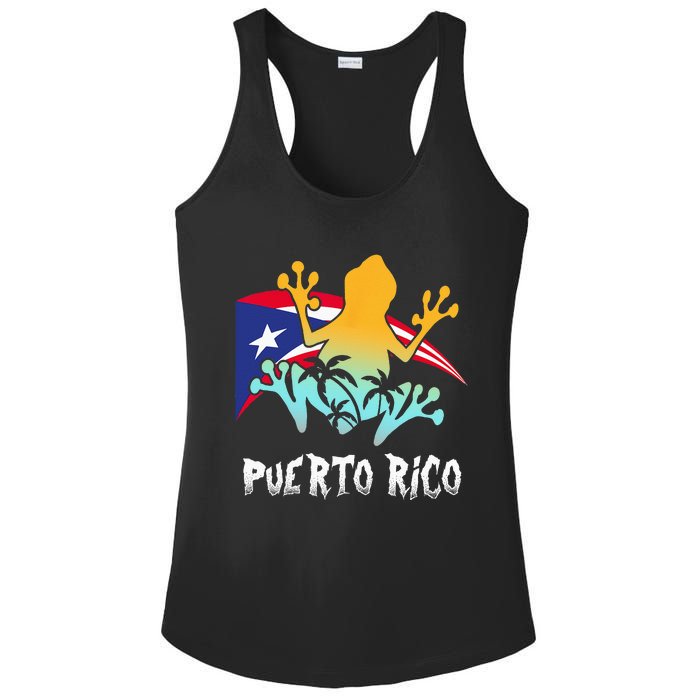 Distressed Style Puerto Rico Frog Gift Design Puerto Rico! Ladies PosiCharge Competitor Racerback Tank