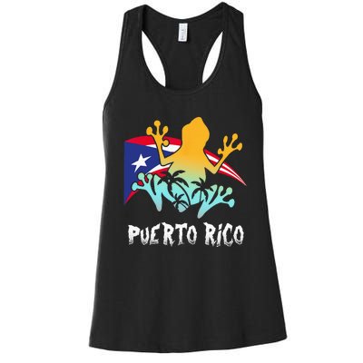 Distressed Style Puerto Rico Frog Gift Design Puerto Rico! Women's Racerback Tank