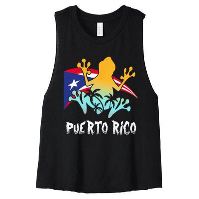 Distressed Style Puerto Rico Frog Gift Design Puerto Rico! Women's Racerback Cropped Tank